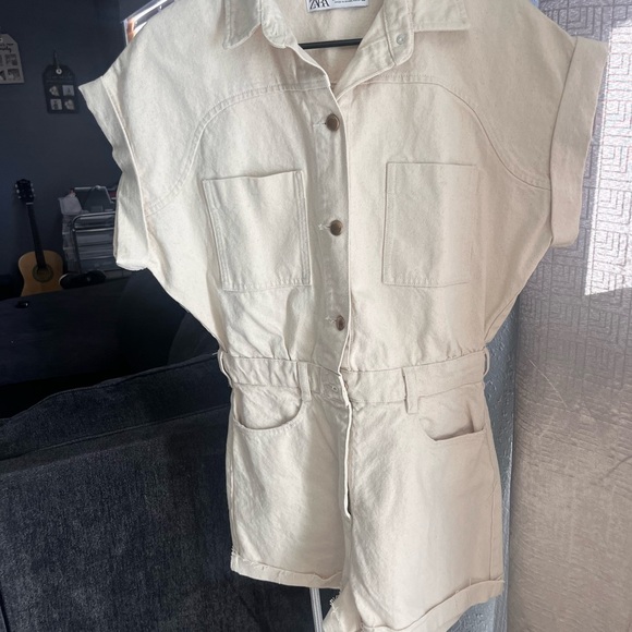 Zara Pants - Zara Beige Collared Romper